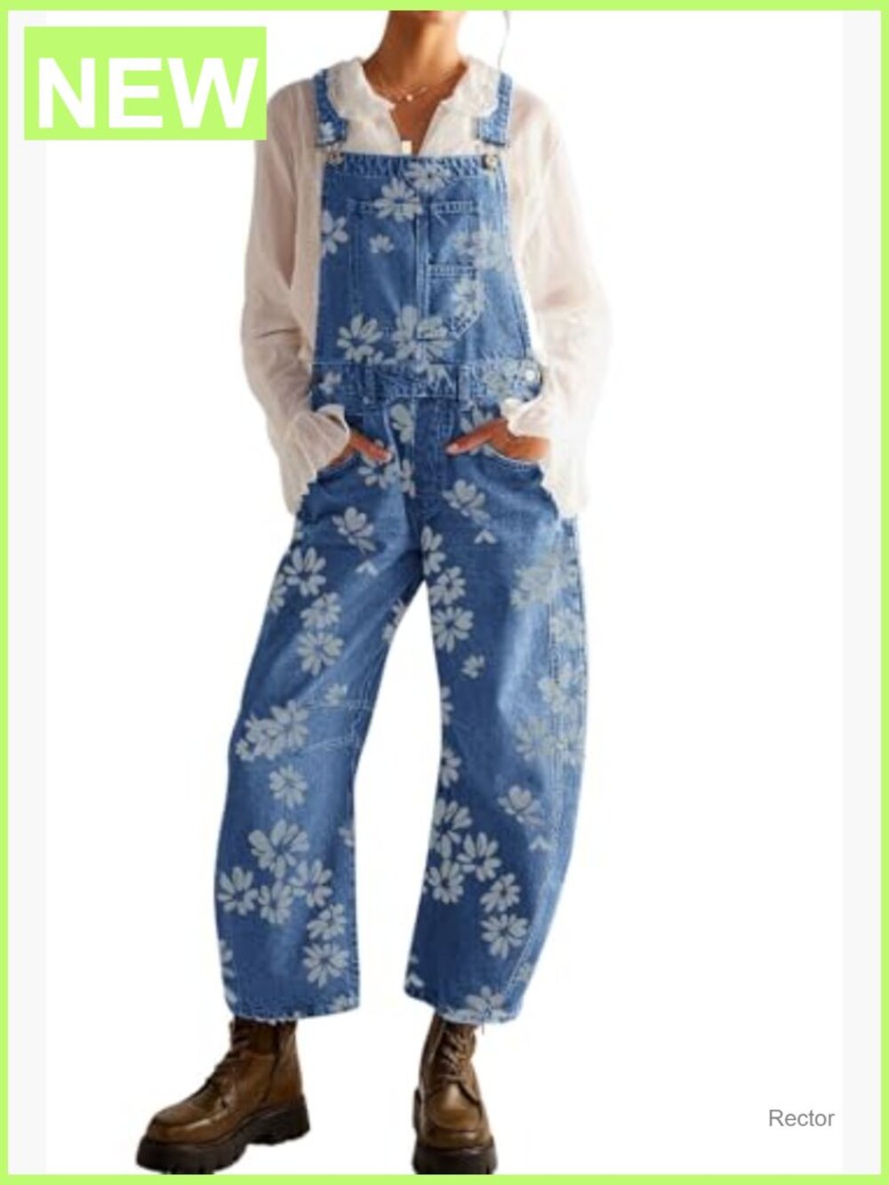 Floral Print Denim Overalls Baggy Barrel Jeans Y2k Wide Leg Jumpsuit - Picture 3 of 7